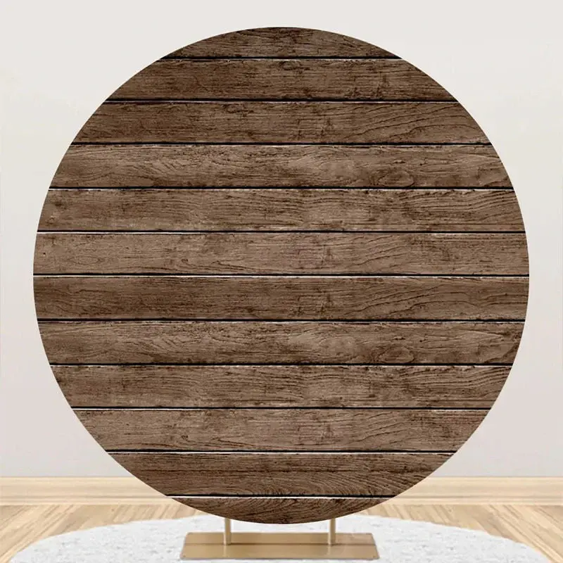 Circle Dark Brown Retro Wood Birthday Party Backdrop - Aperturee