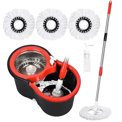 Spin Mop and Bucket with Wringer Set, 360 Spinning Mop Bucket System with 3 Microfiber Mop Replacement Heads, Mop and Bucket ...