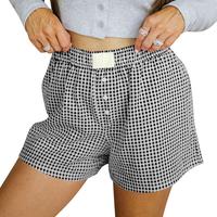 Womens Boxer Shorts Casual Summer Cotton Pajama Lounge Sleep Pj Gingham Plaid Shorts Y2K Beach Bottoms