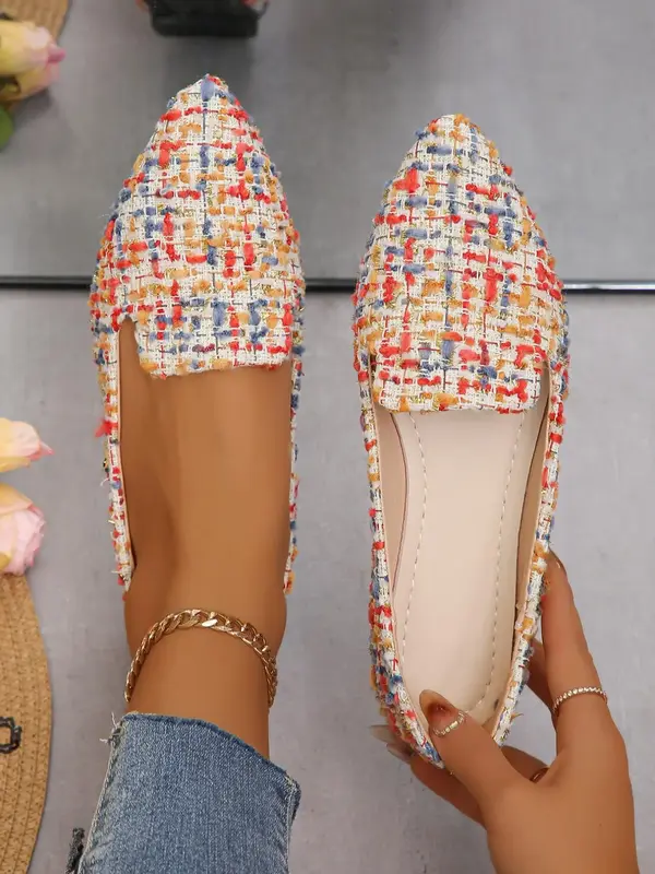 Women's Boho Style Colorful Slip on Flatform Flats, Fall 2024 Classic Fashionable Pointed Toe Walking Shoes for Daily Footwe...