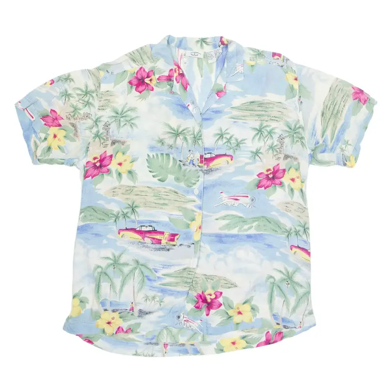 SOLUTIONS Womens Printed Shirt Blue Collared Floral M