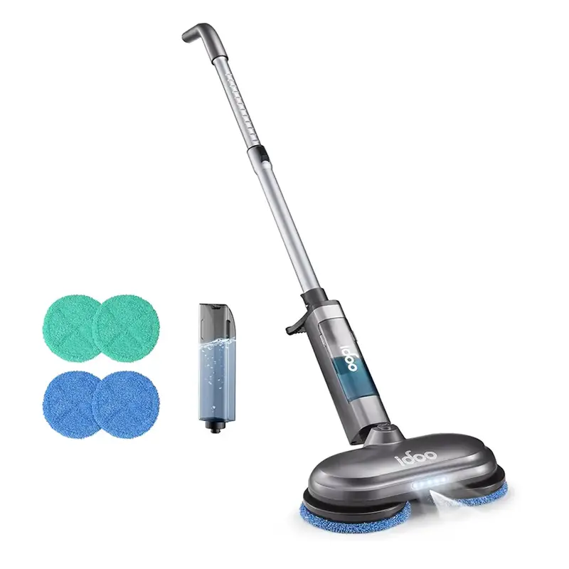 iDOO Dual-Motor Spin Electric Mop with Sprayer & LED Headlight, Cordless Floor Cleaner with Transparent Water Tank & Replacem...