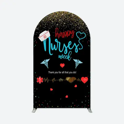 Aperturee Black Gold Happy Nurses Week Party Arch Backdrop | Chiara Arch Backdrop Diy | Circle Arch Backdrop Diy | Diy Round ...