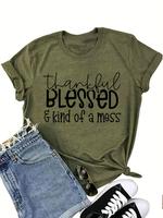 Women's Letter Print Round Neck Graphic Tee, Graphic Tees, Vintage Trendy Casual Short Sleeve T-shirt for Daily Wear, Vintage...
