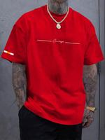 Men's Letter & Line Print Round Neck Graphic Tee, Loose Casual Short Sleeve Crew Neck T-shirt for Daily Wear, Men's Top for A...