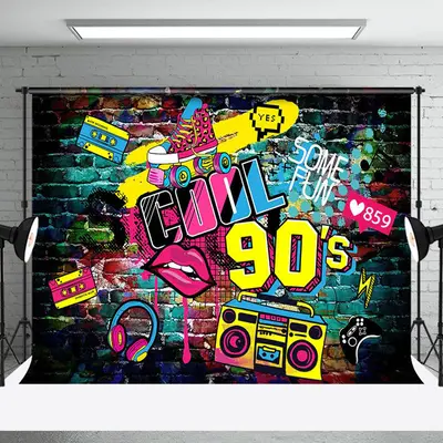 Graffiti Brick Wall Cool 90s Disco Party Backdrop - Aperturee
