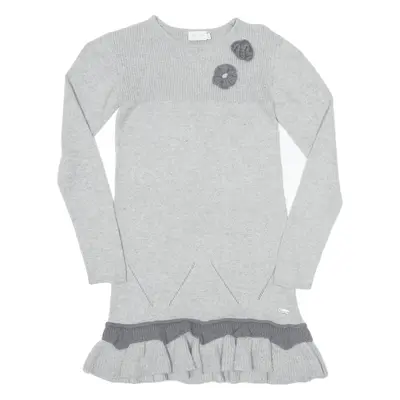 GEOX Frill Jumper Dress Grey Wool Knit Long Sleeve Knee Length Girls UK 4