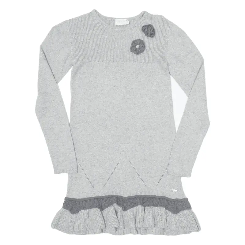 GEOX Frill Jumper Dress Grey Wool Knit Long Sleeve Knee Length Girls UK 4