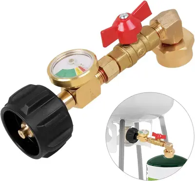 Propane Refill Adapter with Valve and Gauge, Fill 1 Lb Bottles From 20 Lb Tank, Fits QCC1/Type1 Propane Tank and 1 lb Throwaw...
