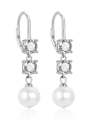 Agato Elegant Drop Earrings with Zirconia and Pearls AGT-E094LW-P