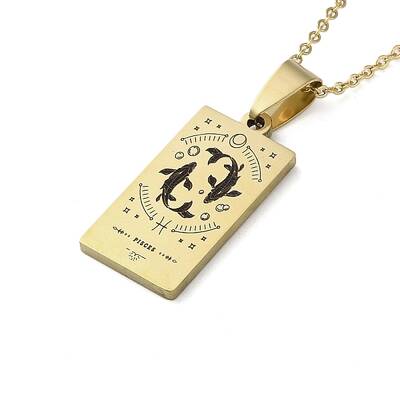 304 Stainless Steel Black Enamel Rectangle with Constellation Pendant Necklaces