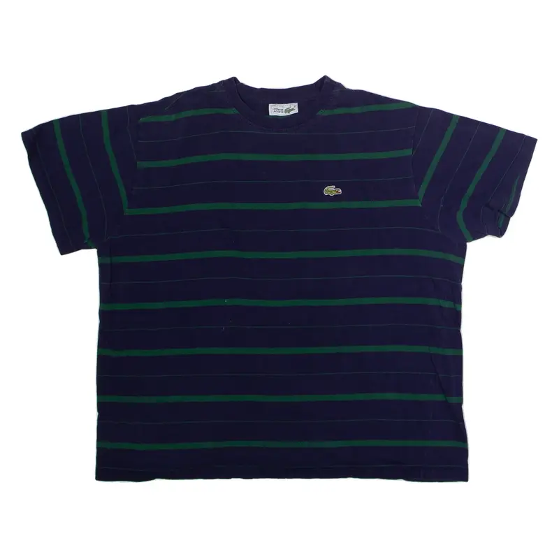 LACOSTE Striped Mens T-Shirt Blue 90s Crew Neck XL