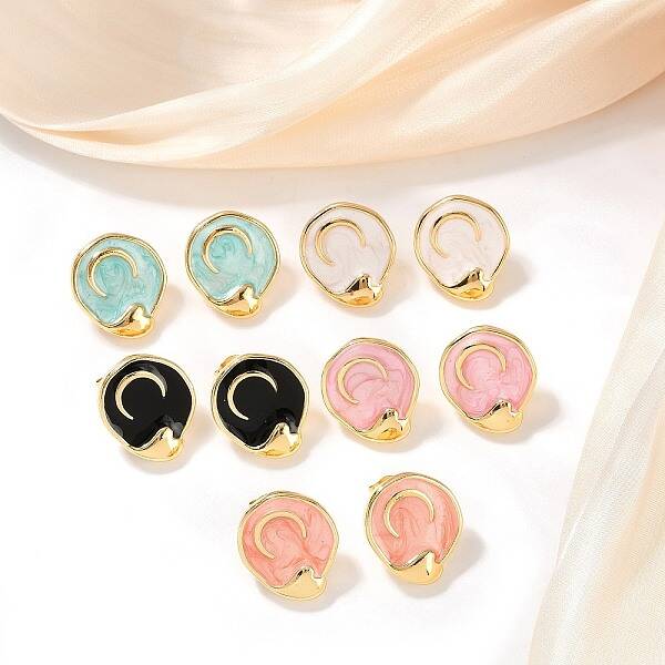 304 Stainless Steel Enamel Stud Earrings