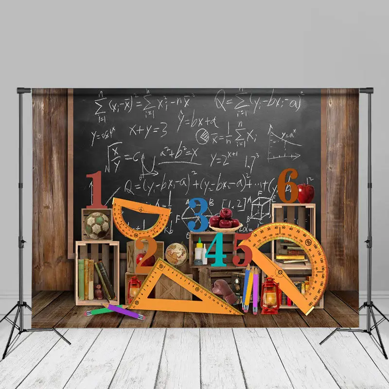 Math Formula Blackboard Rulers Back To School Backdrop - Aperturee