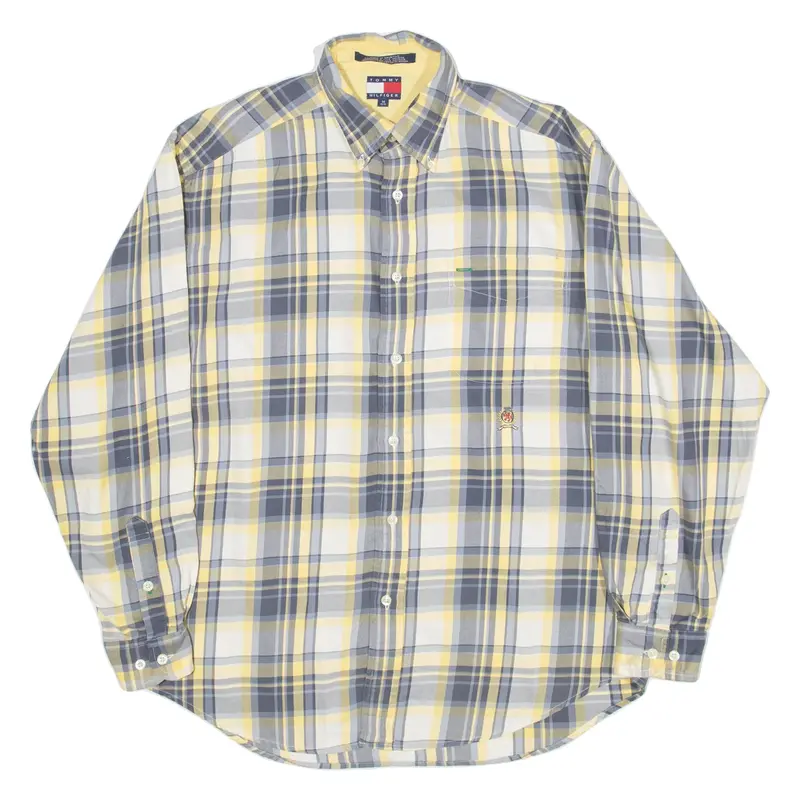 TOMMY HILFIGER Mens Shirt Yellow Check Long Sleeve M