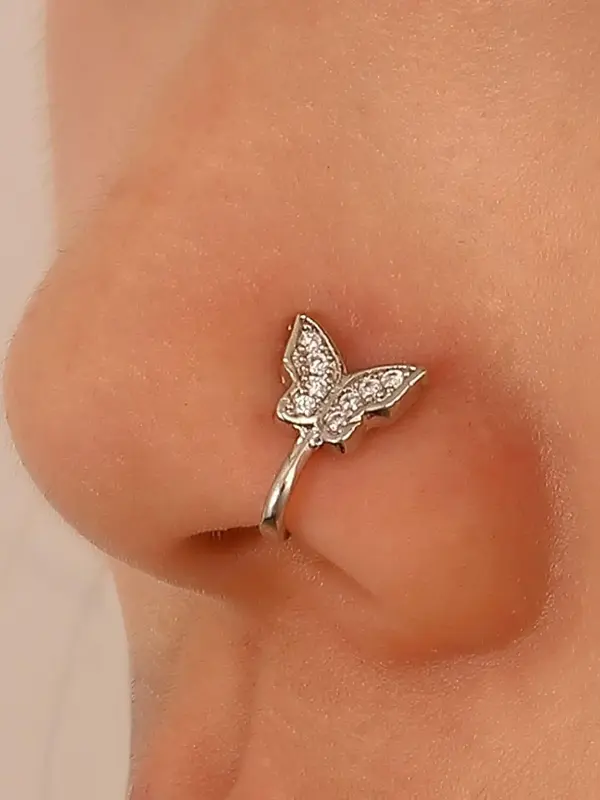 Butterfly Design Fake Nose Ring, Rhinestone Inlaid Decorative Nose Ring Jewelry, Fashionable Personality Hippie Body Jewelry ...