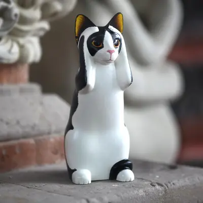 NOVICA Hear No Evil Spotted Cat Albesia Wood Sculpture