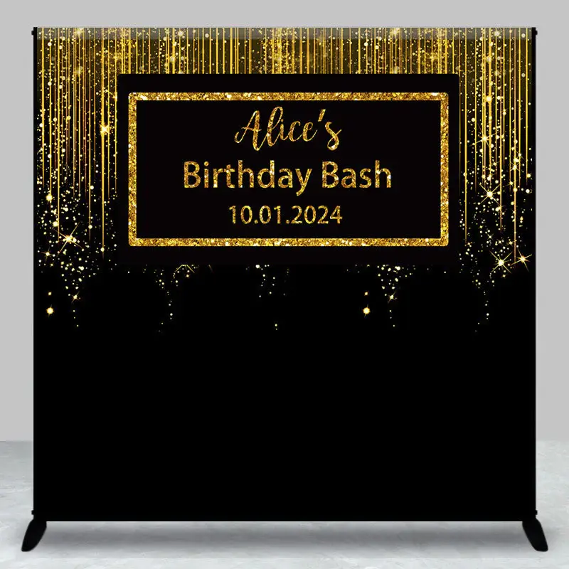Glitter Gold Black Custom Birthday Bash Backdrop - Aperturee