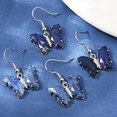 Natural Lapis Lazuli Brass Dangle Earrings