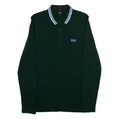 HUGO BOSS Mens Polo Shirt Green Long Sleeve M