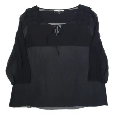 JAEGER Sheer Womens Blouse Black Long Sleeve Silk UK 16