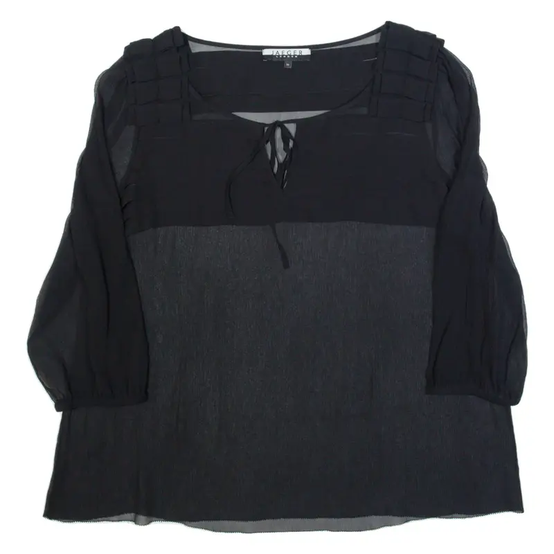 JAEGER Sheer Womens Blouse Black Long Sleeve Silk UK 16