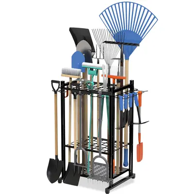 Sttoraboks Garden Tool Organizer with Storage Hooks, Yard Tool Tower Rack for Garage Organization and Storage, Up to 50 Tools...