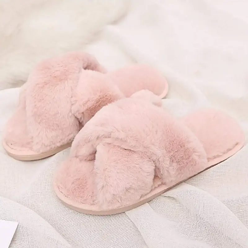 Women's Cross Band Slippers Lightweight Soft Open Toe Winter House Shoes for Indoor