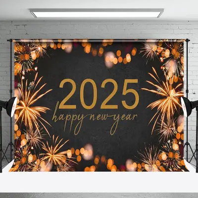 Bokeh Bloom Sparke Black 2025 Happy New Year Backdrop - Aperturee