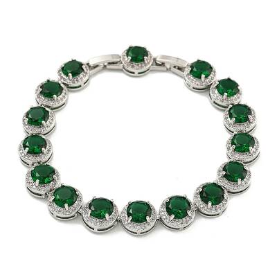 Rack Plating Brass Pave Cubic Zirconia Flat Round Links Bracelets for Women