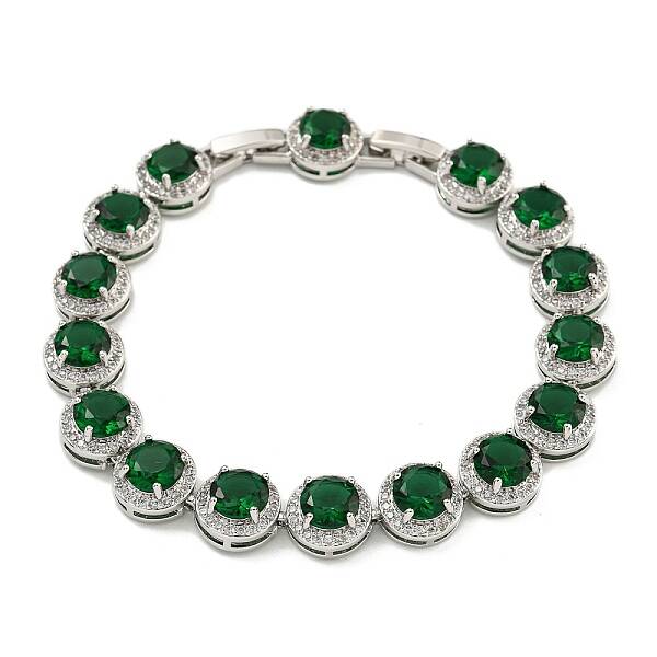 Rack Plating Brass Pave Cubic Zirconia Flat Round Links Bracelets for Women