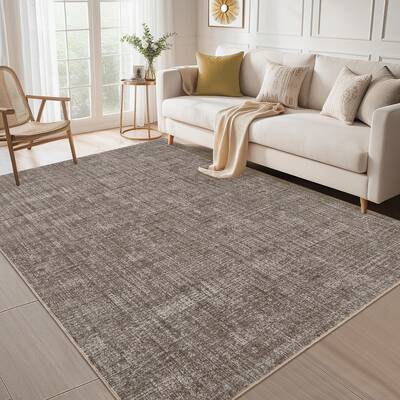 Garvee Washable Area Rug 9x12 Modern Solid Color Non Slip TPR Backing Soft Low Pile Polyester Fiber Durable Foldable for Livi...