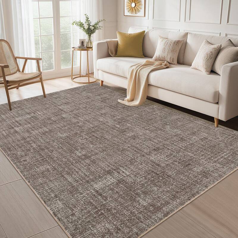 Garvee Washable Area Rug 9x12 Modern Solid Color Non Slip TPR Backing Soft Low Pile Polyester Fiber Durable Foldable for Livi...