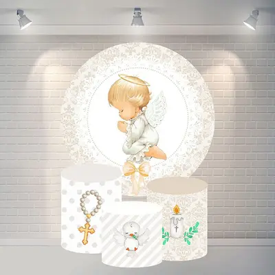 Aperturee Gold Baby And Wing Round Baby Shower Backdrop For Party | Circle Party Backdrop | Round Backdrop Fabric Cover | Rou...