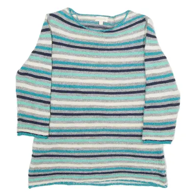 MONSOON Womens Jumper Blue Striped Tight Knit 3/4 Sleeve S