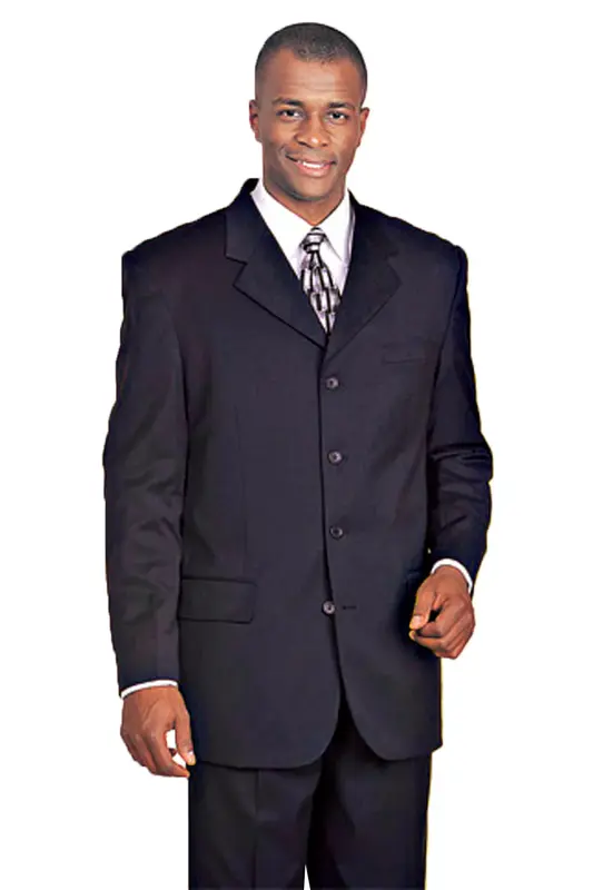 Navy Men's 100% Wool 4-Button Dress Suit