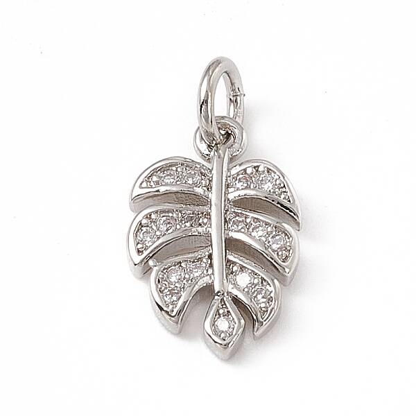 Brass Micro Pave Clear Cubic Zirconia Leaf Charms