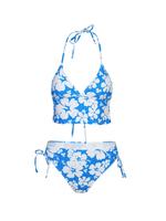 Two-piece Set Women's Floral Print Tie Back Bikinis Set, Summer Outfits 2024, Halter Wireless Swim Top & Drawstring Tie Side ...