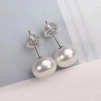 【E08】Classic Series, Handpicked S925 Freshwater Cultured Pearl Stud Earrings – White, Orange, and Purple Pearls for Tim...