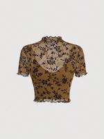 Women's Floral Print Sheer Crop Top & Solid Color Cami Top Two-piece Set, Elegant Fashion Casual Shortsleeve Tops for Daily O...