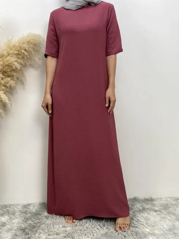 Women's Solid Zipper Back Round Neck Dress, Casual Half Sleeve Maxi Dress for Daily Wear, Ladies Clothes for All Seasons