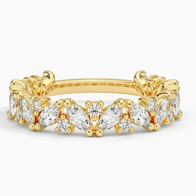 18K Gold 1 CT.T.W. Round & Marquise Lab Created Diamond Custom Wedding Ring D Color VVS1 Clarity 3EX