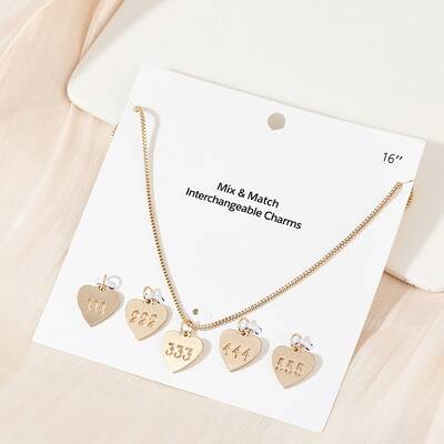 Brass Heart with Lucky Number 333 Pendant Necklaces & Alloy Pendants Sets