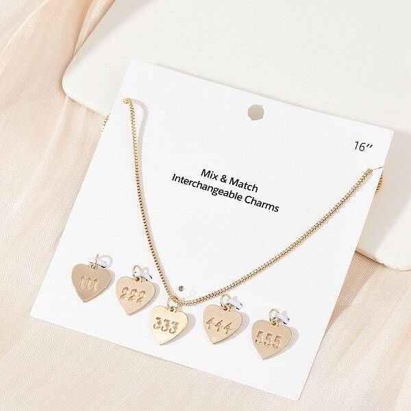 Brass Heart with Lucky Number 333 Pendant Necklaces & Alloy Pendants Sets