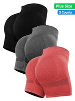 【plus Size】 Solid Color Sports Shorts, High Stretch Butt-lifting Yoga Shorts, Ladies Sportswear for Indoor Outdoor Wear, ...