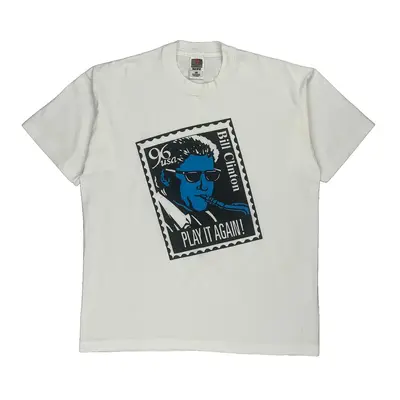 Single Stitch Bill Clinton Fruit Of The Loom Graphic T-Shirt - XL White Cotton Blend