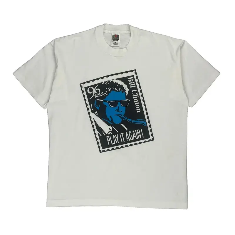 Single Stitch Bill Clinton Fruit Of The Loom Graphic T-Shirt - XL White Cotton Blend