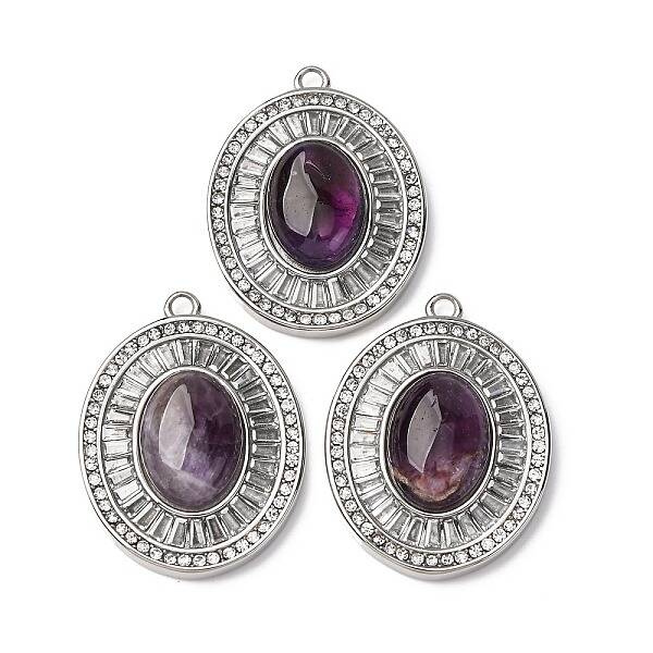 Natural Amethyst Oval Pendants
