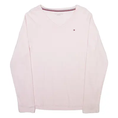 TOMMY HILFIGER Womens T-Shirt Pink Long Sleeve V-Neck L