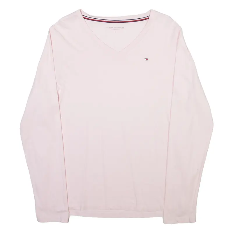 TOMMY HILFIGER Womens T-Shirt Pink Long Sleeve V-Neck L